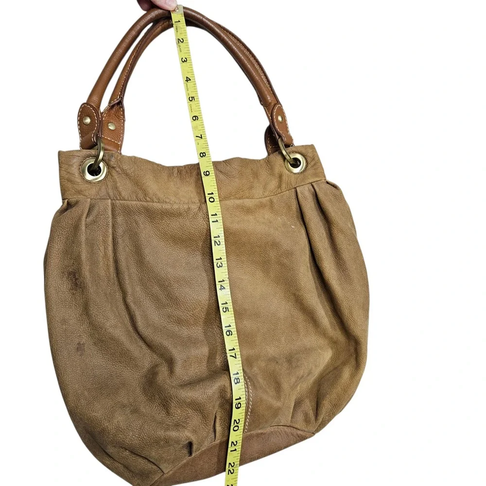 Coldwater Creek Genuine Leather‎ Hobo Shoulder Bag Distressed Tan Brown